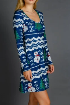 The Eggnog Aficionado - Snowman Print Christmas Skater Dress