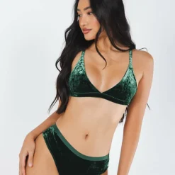 The Extravagance - Dark Green Velvet Triangle Bralette