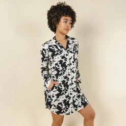 The Graze Escape - Cow Hide SleepDeep™ Long Sleeve Pajama Dress