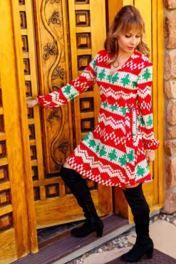 The Red Ryder - Knit Print Christmas Wrap Dress