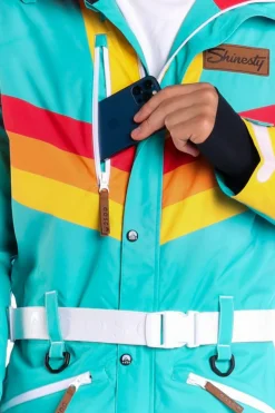 The Side Country Sender - Men's Turquoise Striped Retro Ski Suit