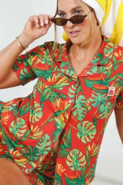 The Wiener In Paradise - Shinesty X Wienerschnitzel Tropical Button Down Short Pajama Set
